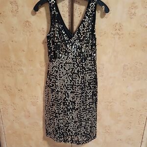AB Studio Black and Gold Sequin Backless Dress
